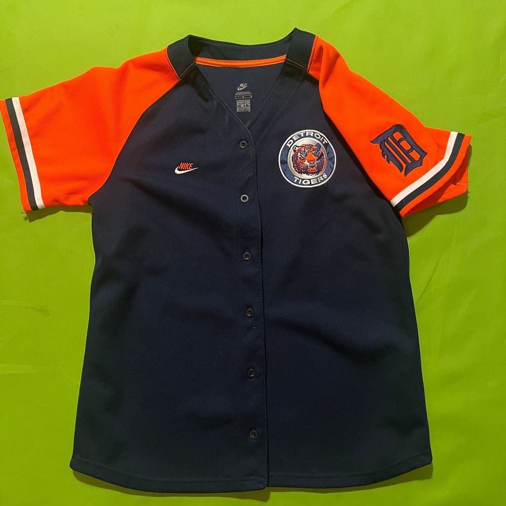 M Nike Detroit Tigers Cooperstown Collection MLB Baseball Jersey Navy Orange